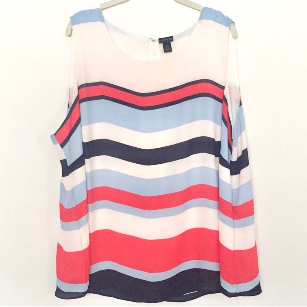 Paraphrase Striped Sleeveless Blouse 3X Blue